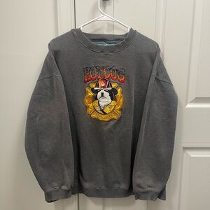 Vintage Big Dogs Gray Crewneck Sweatshirt with Hot Dog Firefighter Patch